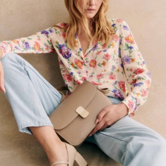 Sezane Tops - Sezane Florence Shirt Monday Pink Floral Cream Silk FR40/US8